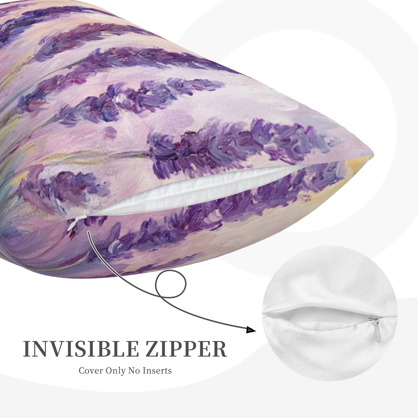 Lavender Flower Oil Painting Pillow Cover｜20x16in Purple Floral Decorative Throw Pillowcase｜Removable and Washable Accent Cushion Cover