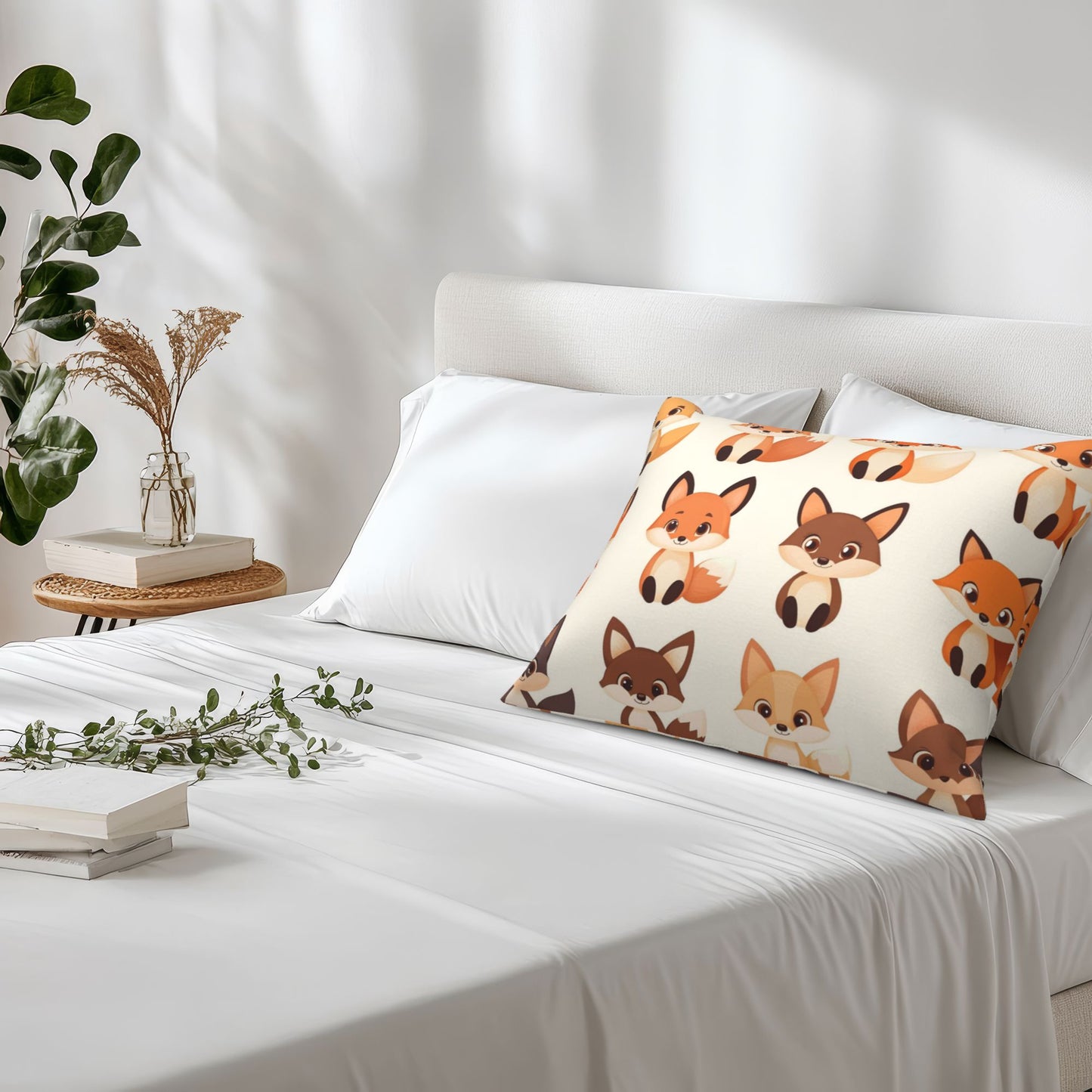 Cute Cartoon Fox Pillow Cover｜20x16in Adorable Animal Decorative Cushion Case｜Kids Room Sofa or Bedroom Pillowcase