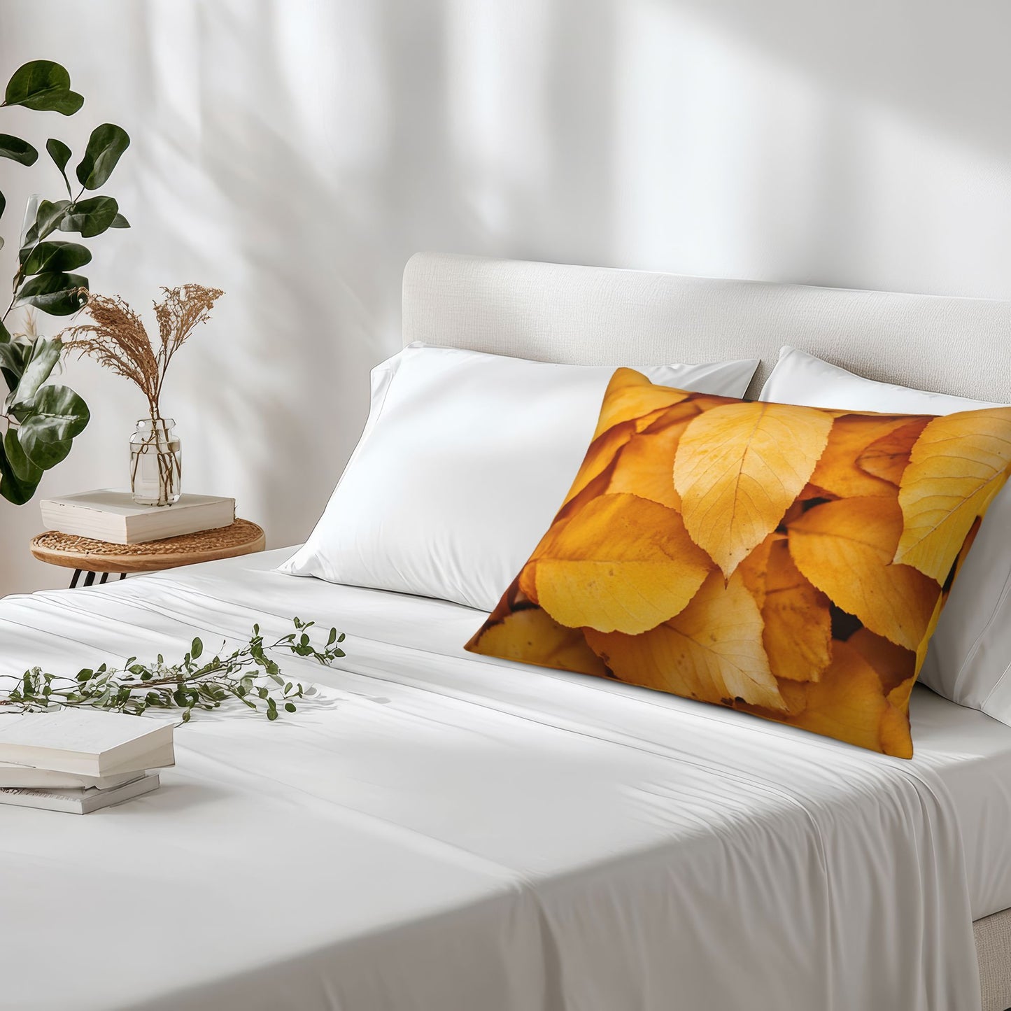 Autumn Golden Leaf Print Pillow Cover｜20x16in Seasonal Decorative Cushion Case｜Fall Nature Theme Sofa or Bed Pillowcase